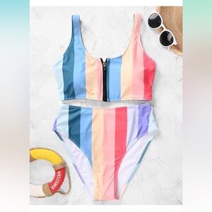 High Waisted Swimsuit for Women Sports Padded Bikini Set High Cut 2 Piece